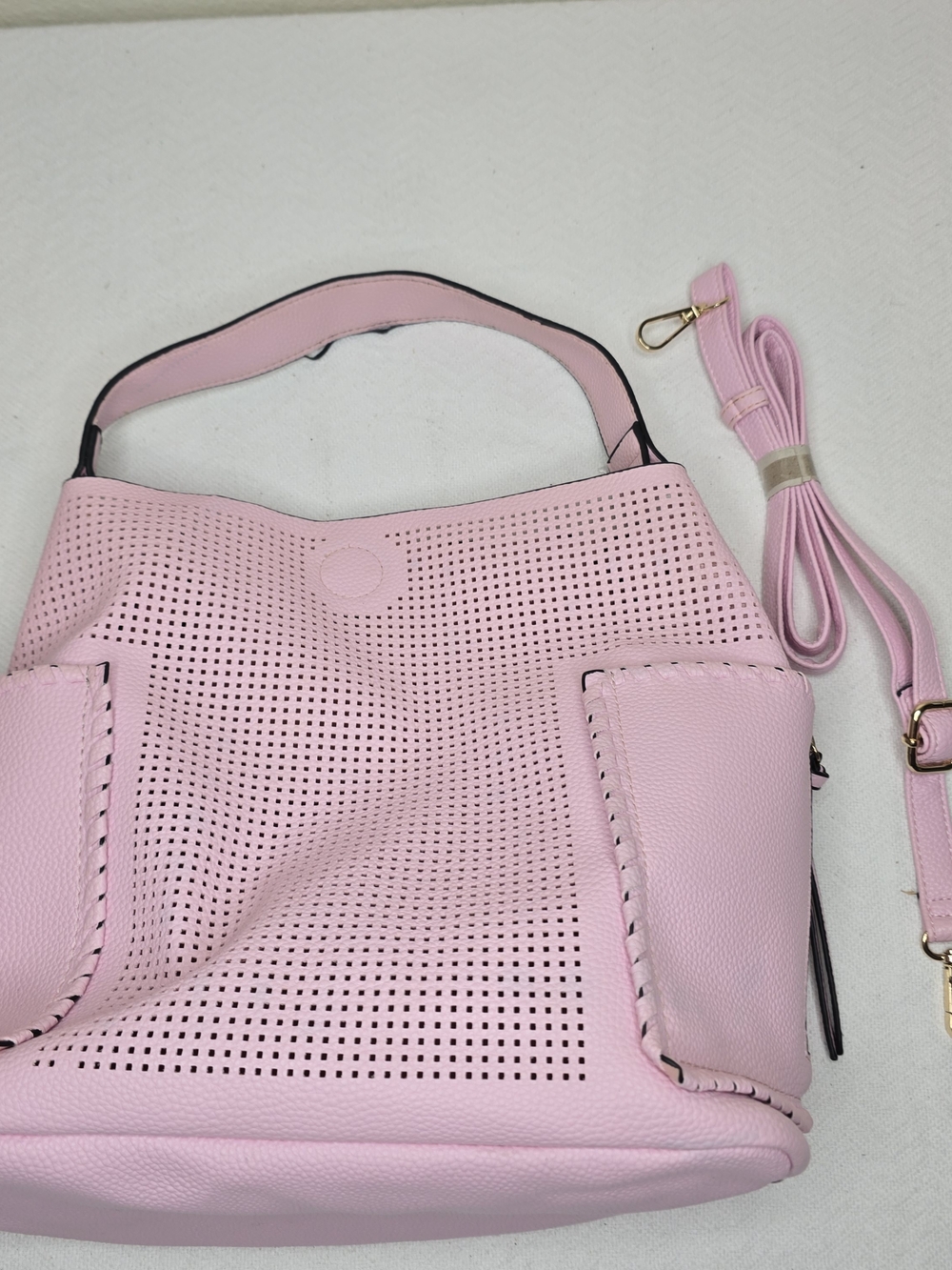Others Follow Light Pink Perforated Shoulder Bag with Detachable Strap